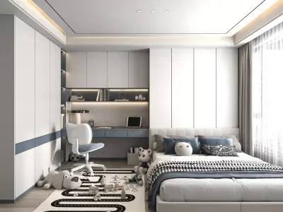 Kids Compact Bedroom-Study 3D Model 3D model