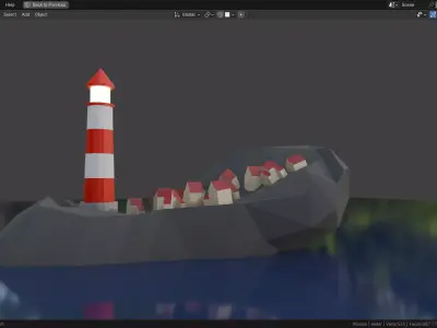 Low Poly Lighthouse Island at Night 3D model