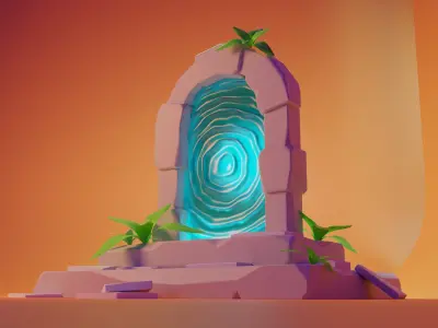 Stylized Fantasy Portal Glowing Mystic Gateway Low-poly 3D model