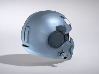 Asymmetric Cyber Helmet with Night Vision Lens Low-poly 3D model
