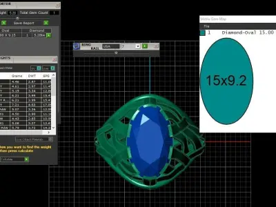 Blue Topaz Oval Rose Gold Women Diamond Ring 3D print model 3D print model