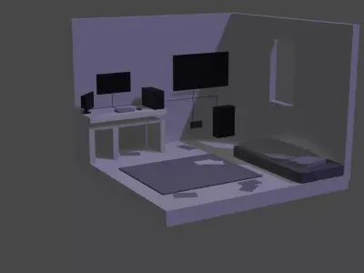 Isometric game-ready Bedroom  Low-poly 3D model