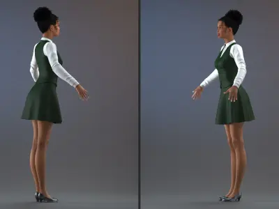 Light Skin Young Black Female Student Rigged 3D model