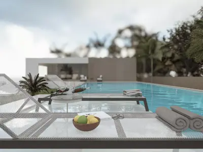 Minimalist Modern House Exterior with Pool Lumion Ready Scene 3D model