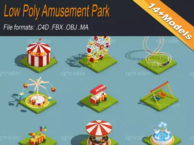 Low Poly Amusement Park Isometric Icon Low-poly 3D model