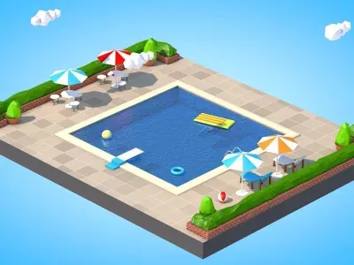 Low Poly Swimming Pool Low-poly 3D model