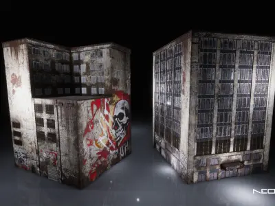 Post Apocalyptic Abandoned Buildings Low-poly 3D model