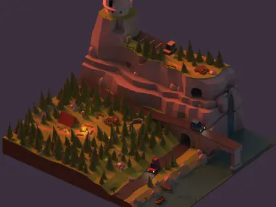 Isometric Camping  Environment - Low poly Low-poly 3D model