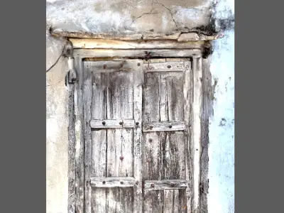 Old demolished wooden doors closed with  iron lock 3D model