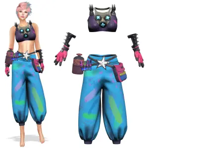 Crazy Steampunk Cyber Full Outfit Low-poly 3D model