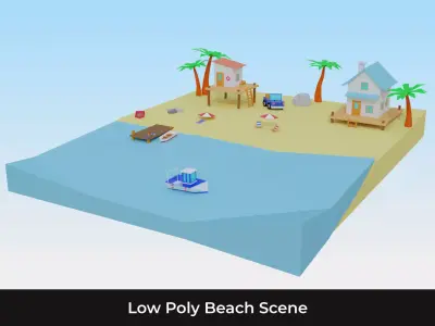 Low Poly Beach Scene 3D Model for download Low-poly 3D model