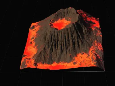 16K Volcano with lava height map and 3D terrain Low-poly 3D model