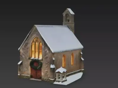 Winter Village Chapel 3D Model Low-poly 3D model