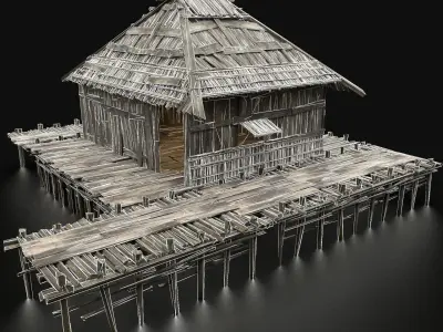 AAA SWAMP WETLAND FANTASY MEDIEVAL WOODEN TRIBE HOUSE HUT Low-poly 3D model