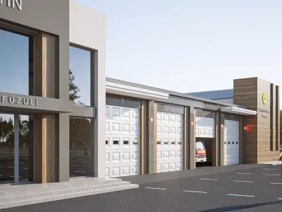 Fire station Low-poly 3D model