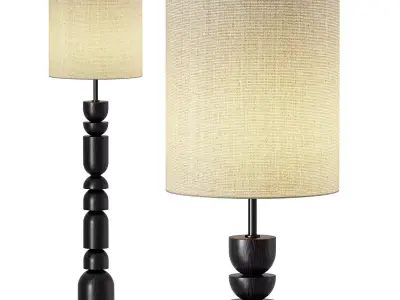 Aska charred wood and natural linen floor lamp 3D model