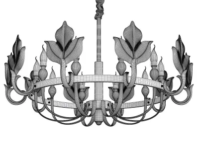 TRILIA gold chandelier with glass leaves Low-poly 3D model