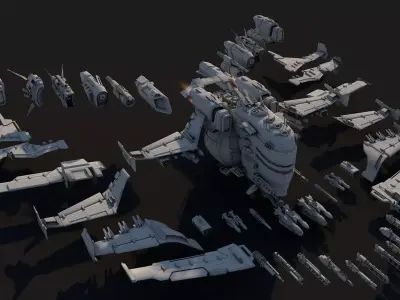 Space Ship 02 Modular Pack Low-poly 3D model