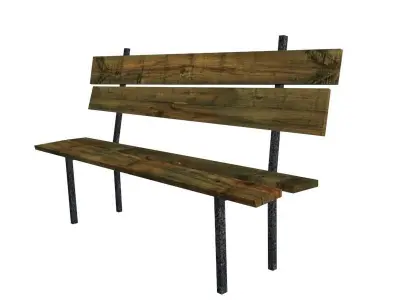 bench wooden with metal legs Low-poly 3D model