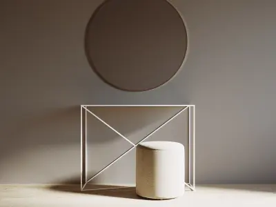 MODERN CONSOLE WITH MIRROR AND POUF Free 3D model
