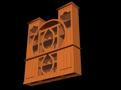 Cabinet wooden door with clock Low-poly 3D model