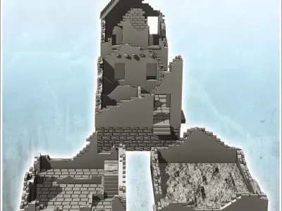 Set of four ruined buildings with rubble and tile roof 26 - Mode 3D print model