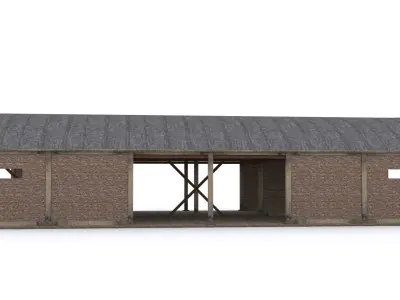 Hangar brick barn Low-poly 3D model