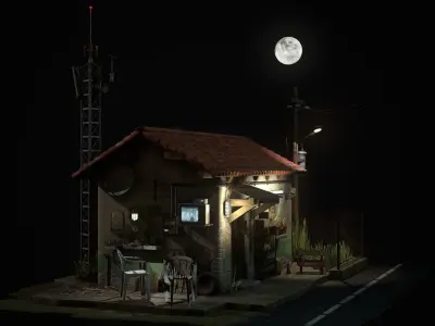  Night city street scene Low-poly 3D model Low-poly 3D model