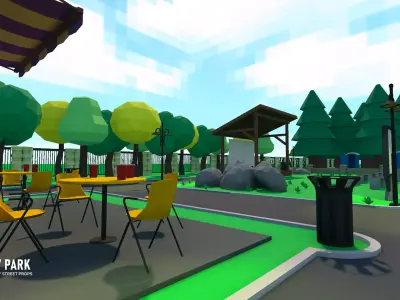 City park - low poly street props Low-poly 3D model