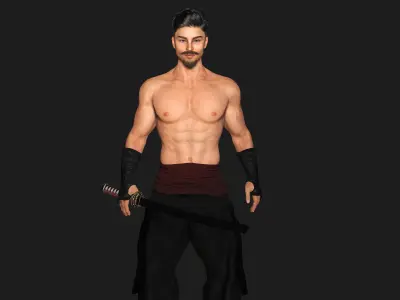 AAA 3D REALISTIC CHARACTER - MUSCULAR MAN KUNGFU OUTFIT Low-poly 3D model