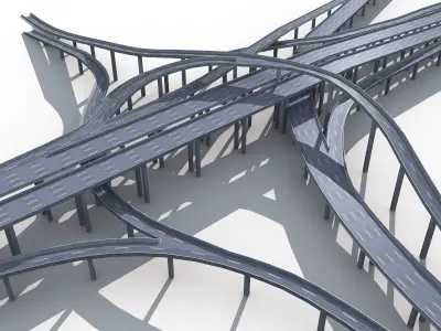 Highway Road Viaduct Flyover-09 3D model