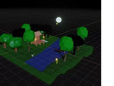 Jungle house and tree Low-poly 3D model