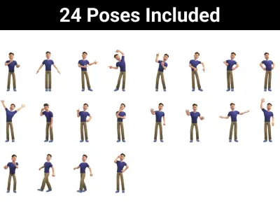 Man Cartoon Character Rigged in Blender Low-poly 3D model