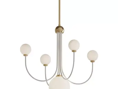 Coco 5 Light Aged BrassWhite LED Chandelier with Opal Shiny  3D model
