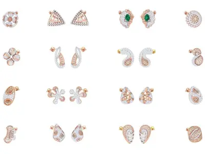 32 Women diamond studs Earrings 3dm renders 3D Model Pack