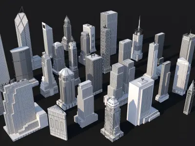 30 NYC Skyscrapers Buildings Low-poly 3D model