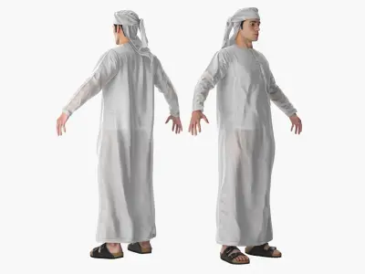  Man Wearing Omani Thobe with Keffiyeh White Fur for Cinema 4D 
