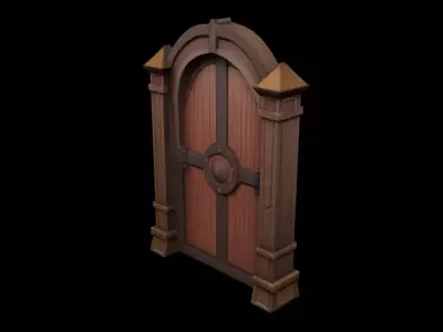 Stylized Medieval Wooden Door - AI Low-poly 3D model
