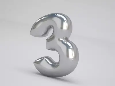 3 Number Balloon Silver 3D model