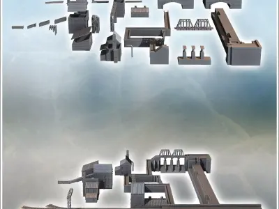 Large set of industrial complex with canals dam railway tracks a 3D print model