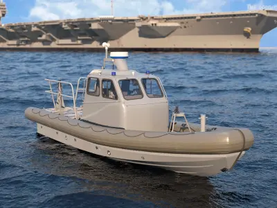  Inflatable Utility Boat with Hard Hull and Antenna Rigged 