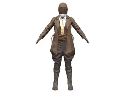 Full Historic Steampunk Aviation Character Outfit Low-poly 3D model