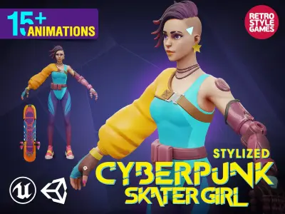 Stylized Cyberpunk 3D Animated Character Low-poly 3D model
