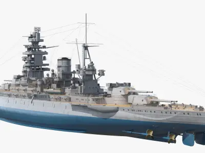  Heavy Battleship with Central Funnel and Observation Mast Grey Blue 