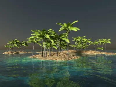 Realistic Island 3d with palm trees 3D model