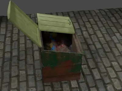 Trash cans and conteiners PBR Low-poly game ready Low-poly 3D model