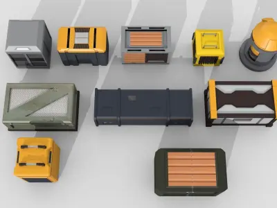 Collection of low-poly scifi crates Low-poly 3D model