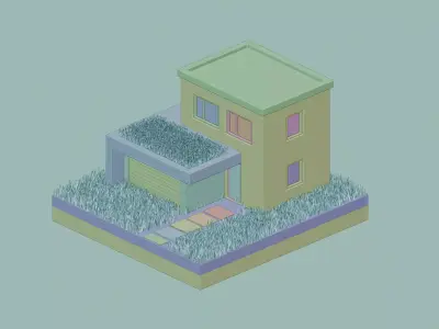 Low Poly Isometric Modern House Diorama Game Asset Low-poly 3D model
