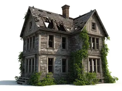 Abandoned Wooden House 3D Model Spooky Decayed Prop Low-poly 3D model
