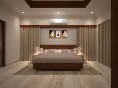 BEDROOM modern with walls and wooden furniture Free 3D model